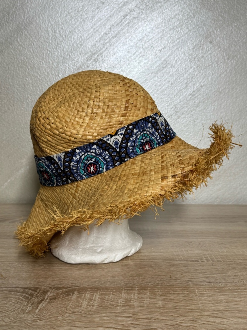 Natural-colored raffia straw floppy hat Women Size M-L - Picture 4 of 9
